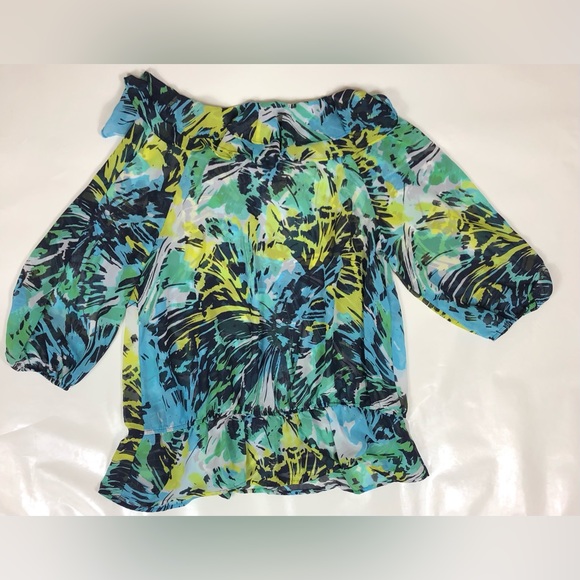 Lane Bryant Sheer Floral Print String Tie, Tier Ruffled Collar Blouse Size 18/20 - Picture 1 of 13